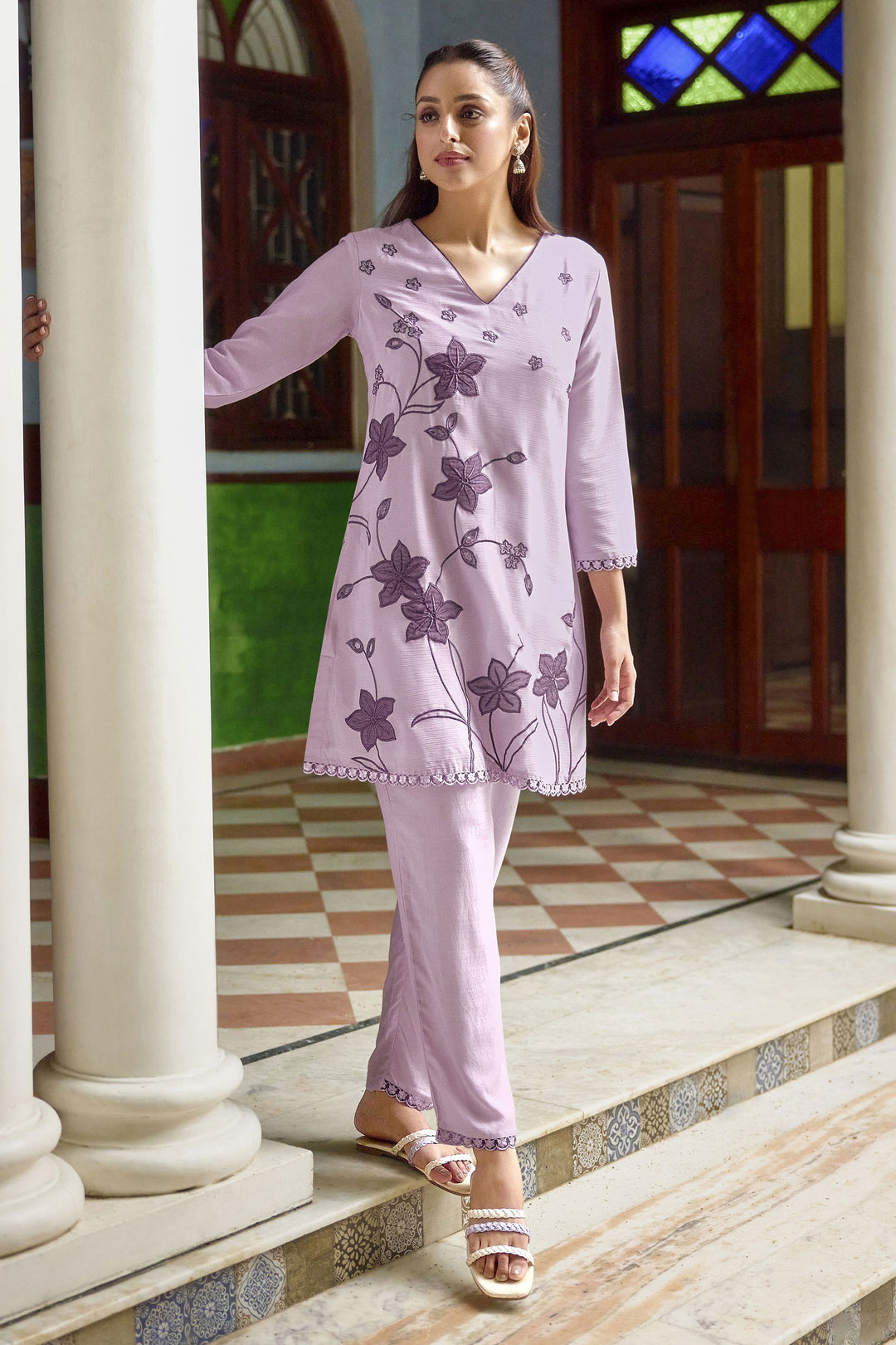 Engaging Purple Color Chinon Fabric Readymade Co-Ord Set | Buy Online India