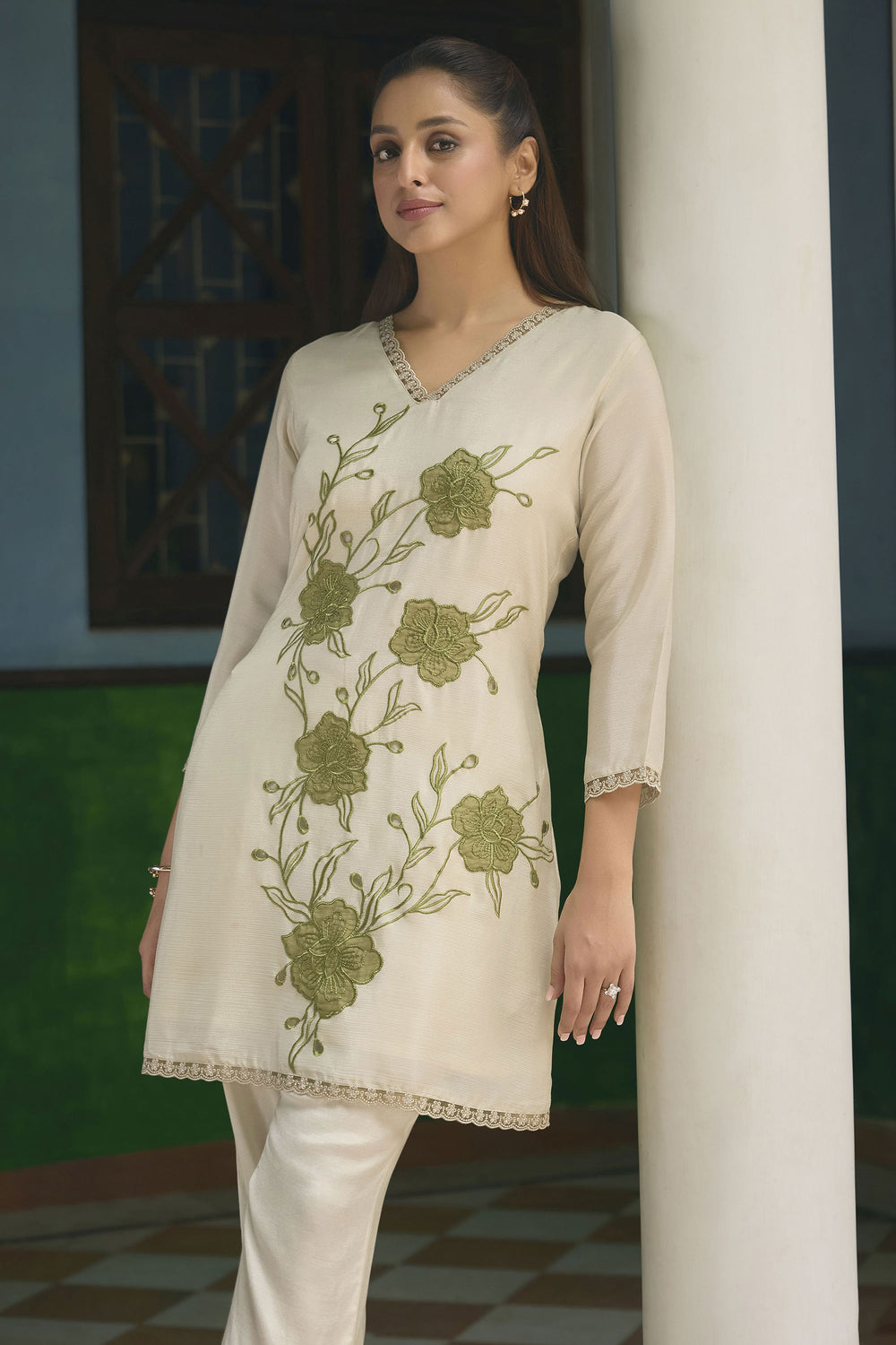 Sea Green Color Gorgeous Chinon Fabric Readymade Co-Ord Set | Buy Online India