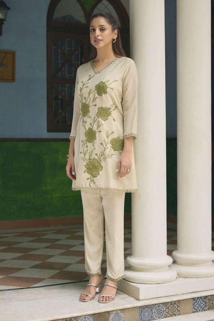 Sea Green Color Gorgeous Chinon Fabric Readymade Co-Ord Set | Buy Online India