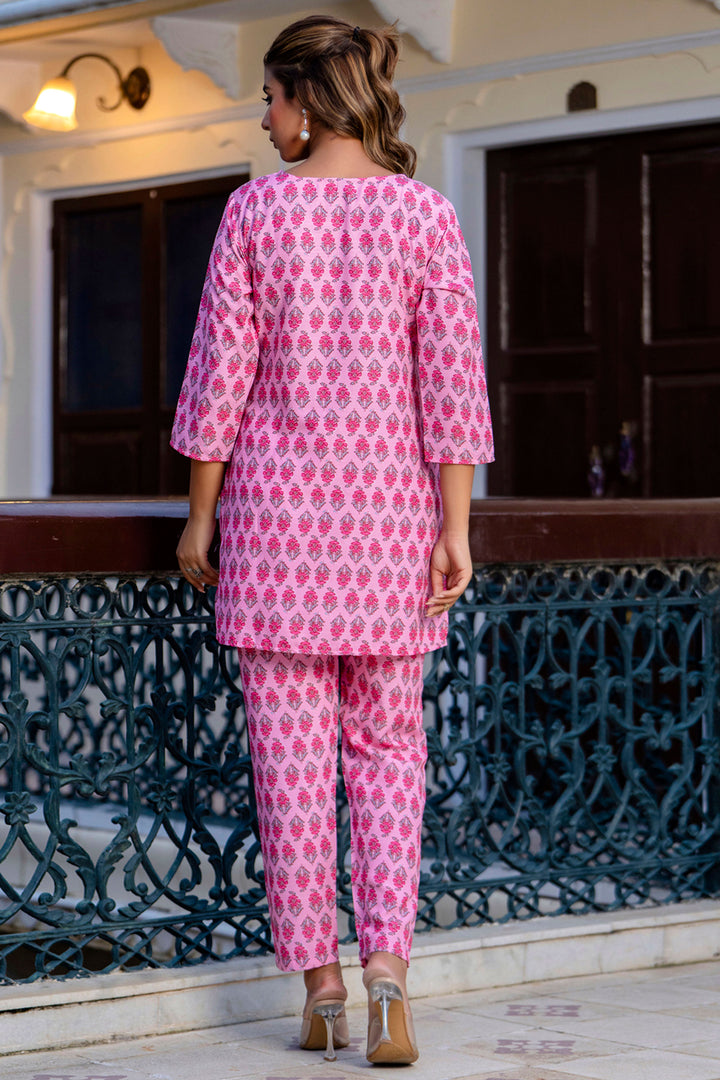 Captivating Cotton Fabric Readymade Co-ord Set In Pink Color | Buy Online India