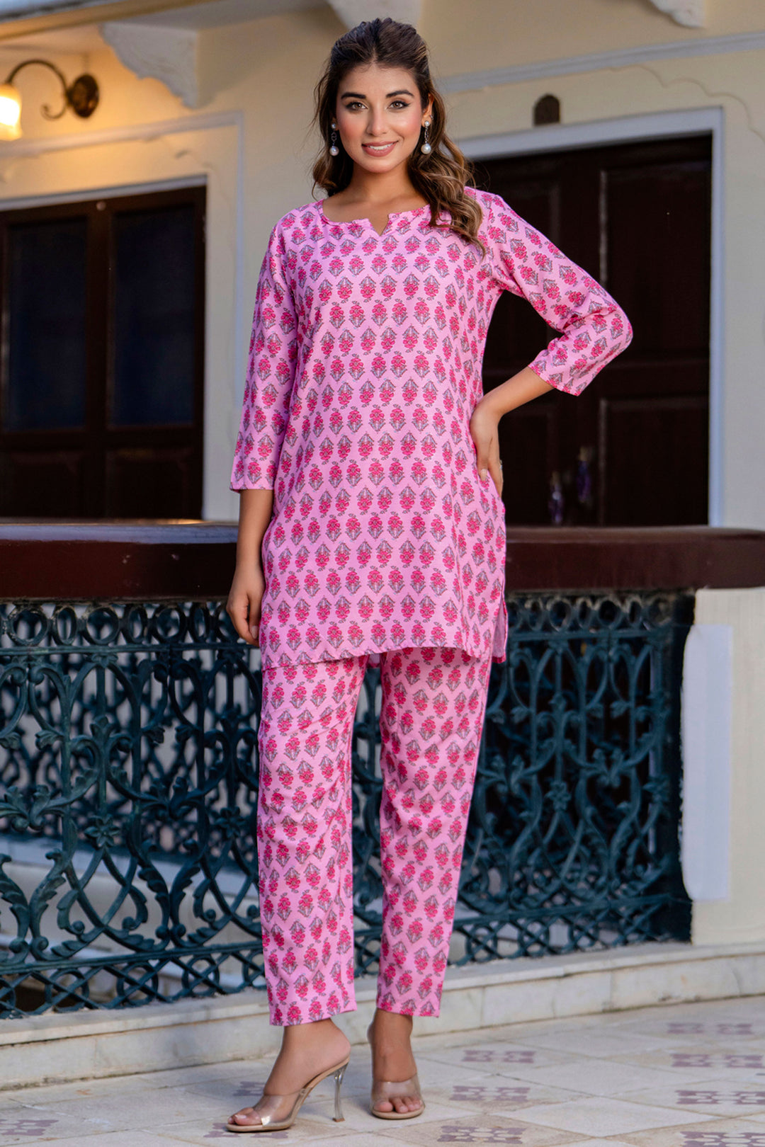 Captivating Cotton Fabric Readymade Co-ord Set In Pink Color | Buy Online India