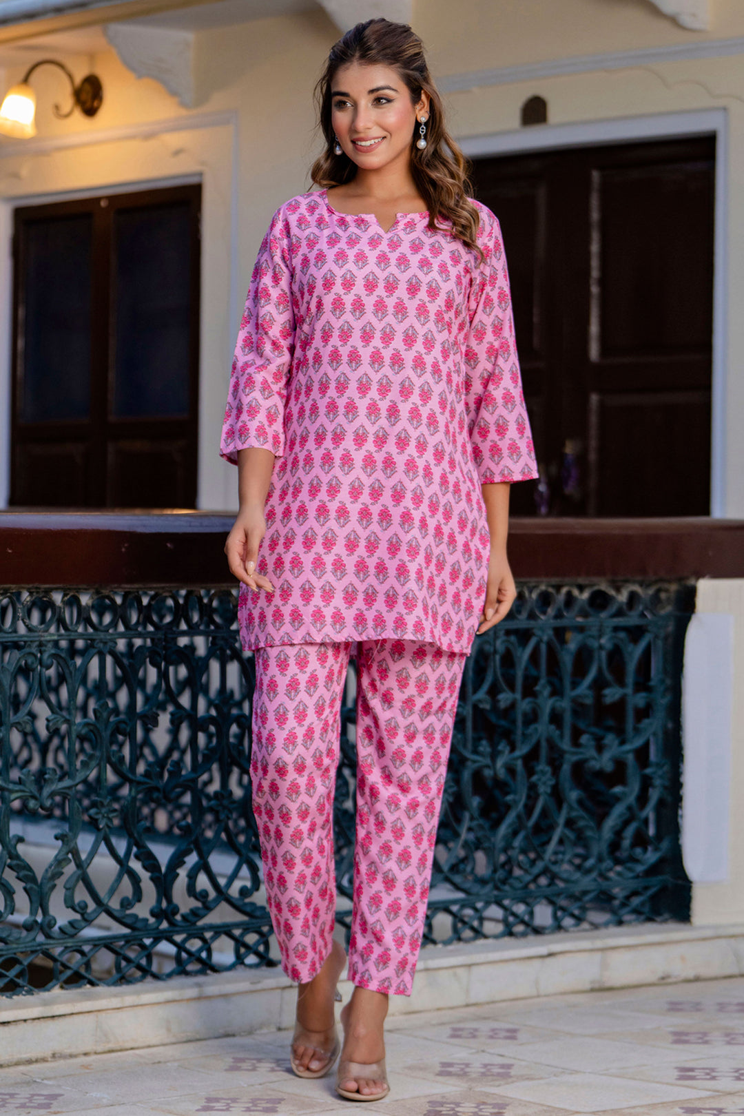 Captivating Cotton Fabric Readymade Co-ord Set In Pink Color | Buy Online India