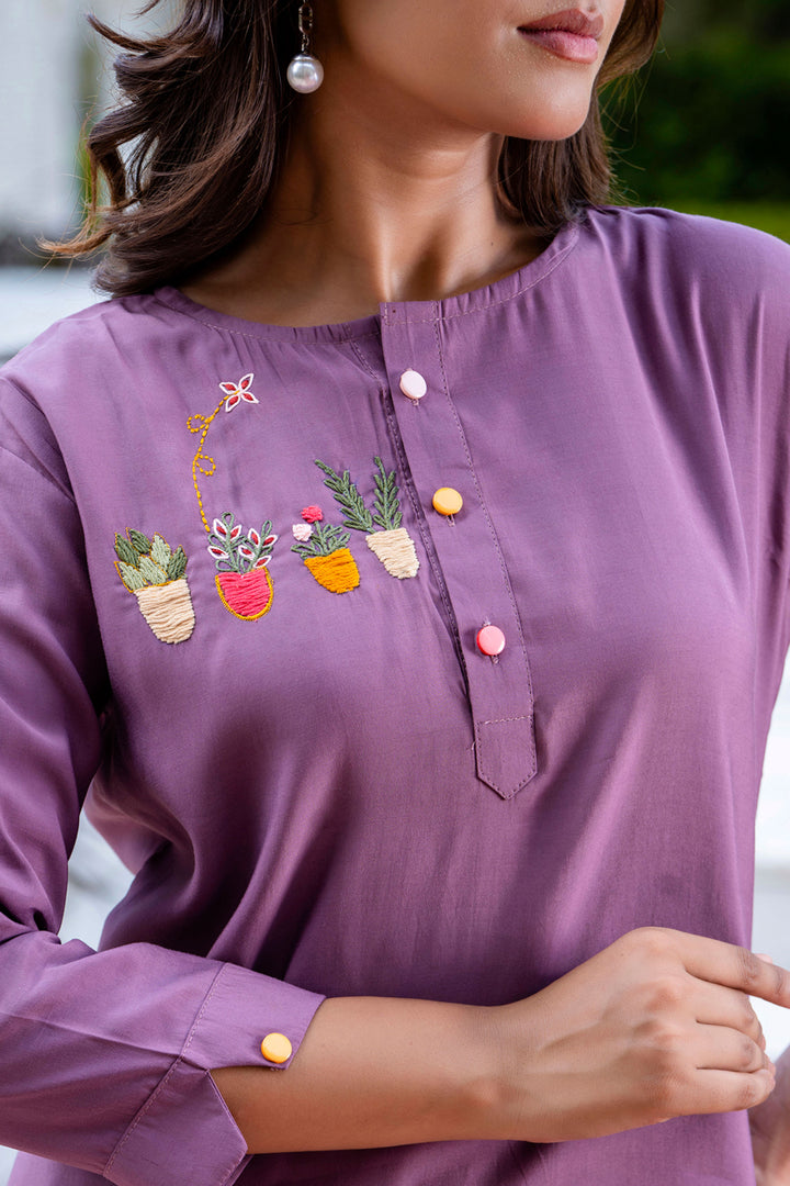 Appealing Art Silk Fabric Readymade Co-ord Set In Lavender Color | Buy Online India