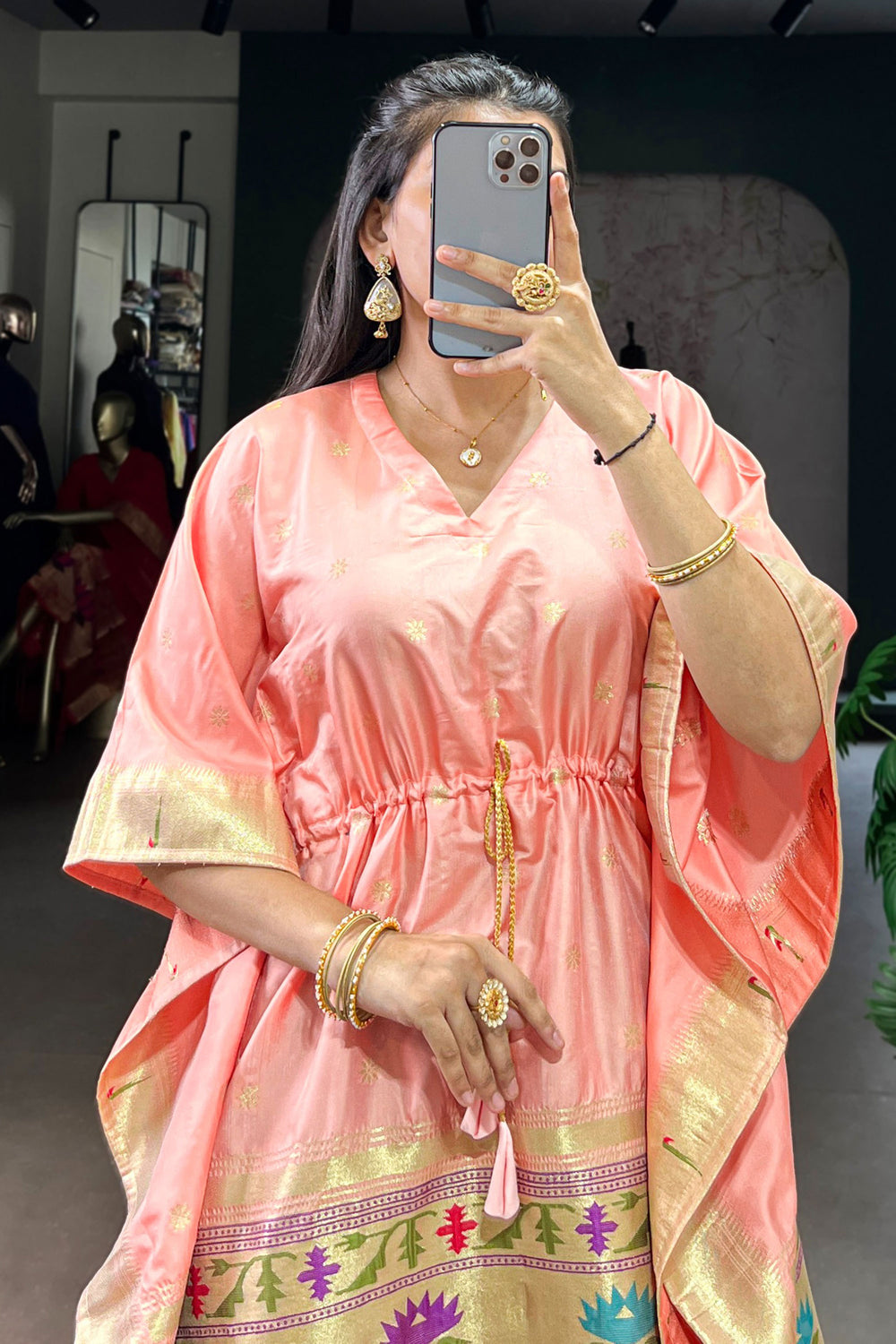 Beguiling Peach Color Art Silk Fabric Readymade Kaftan | Buy Online India