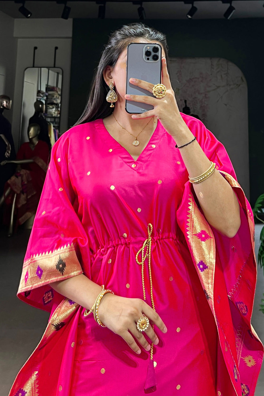 Stylish Art Silk Fabric Rani Color Readymade Kaftan | Buy Online India