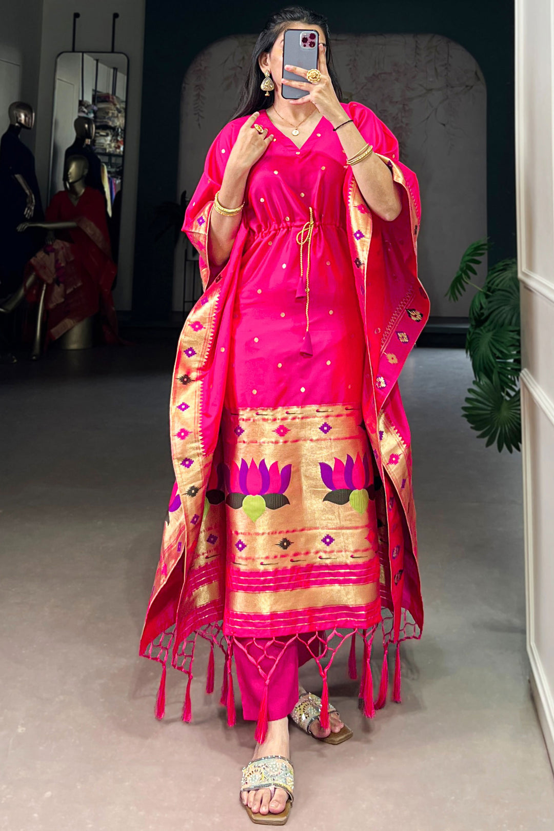 Stylish Art Silk Fabric Rani Color Readymade Kaftan | Buy Online India