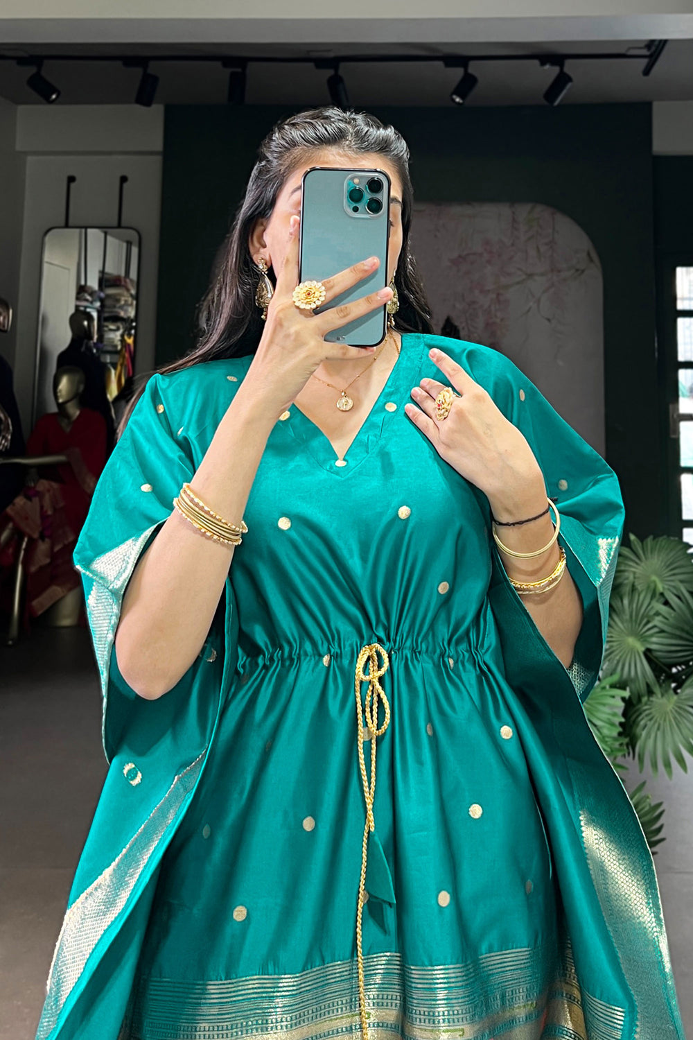 Art Silk Fabric Teal Color Delicate Readymade Kaftan | Buy Online India