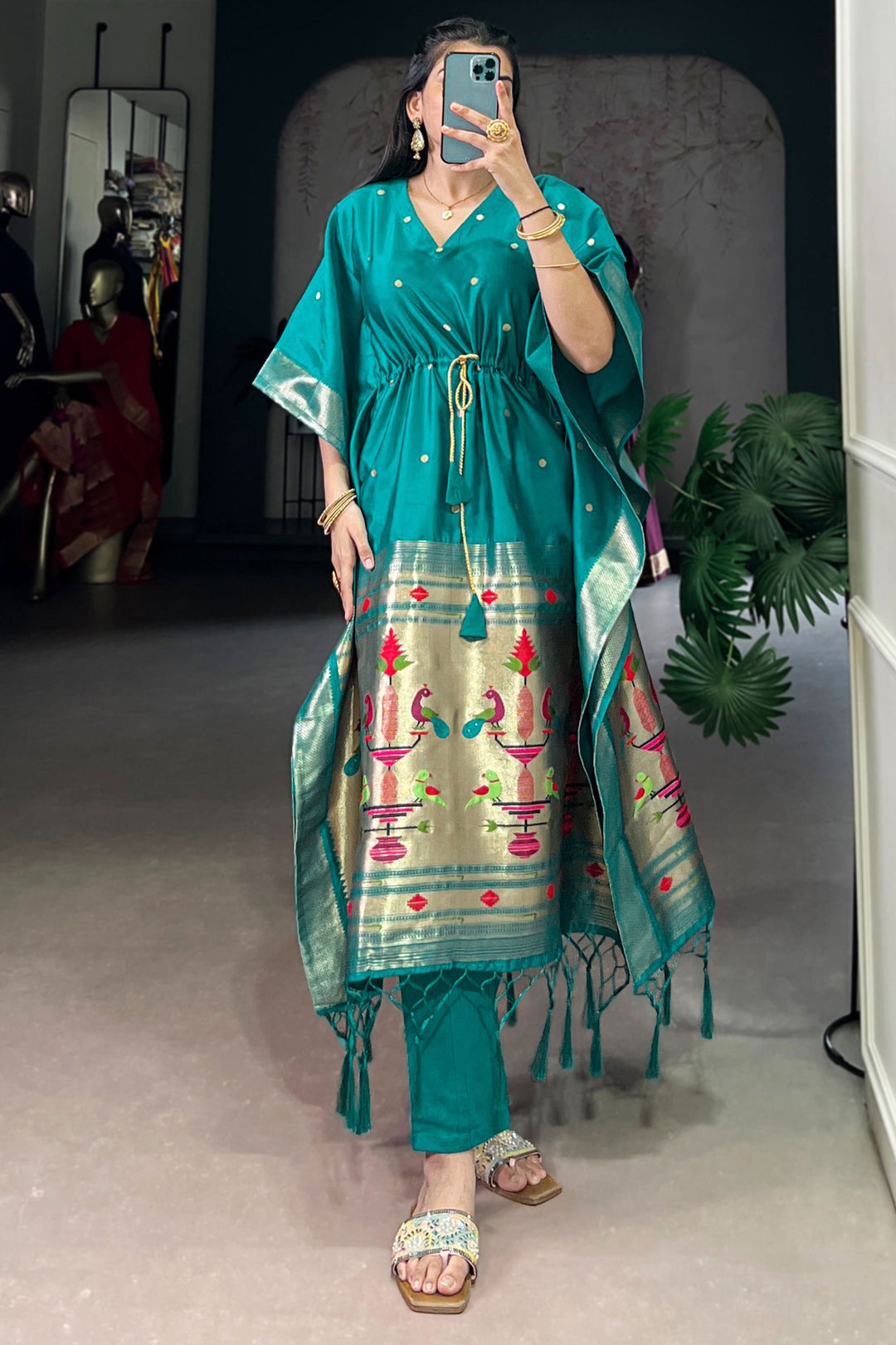 Art Silk Fabric Teal Color Delicate Readymade Kaftan | Buy Online India