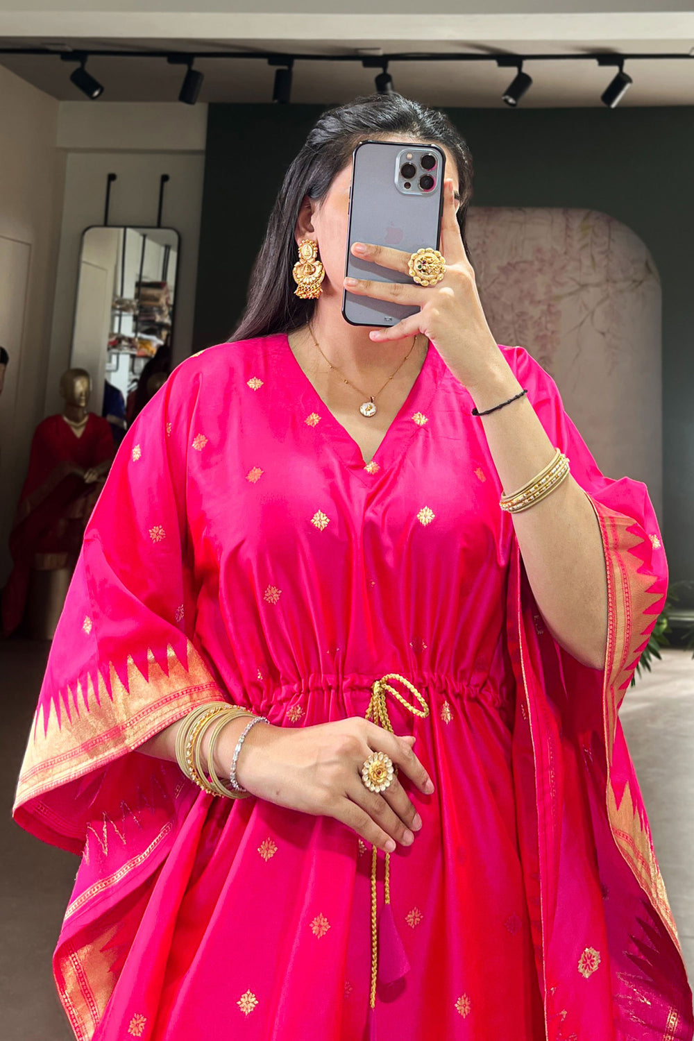 Pink Color Art Silk Fabric Chic Readymade Kaftan | Buy Online India