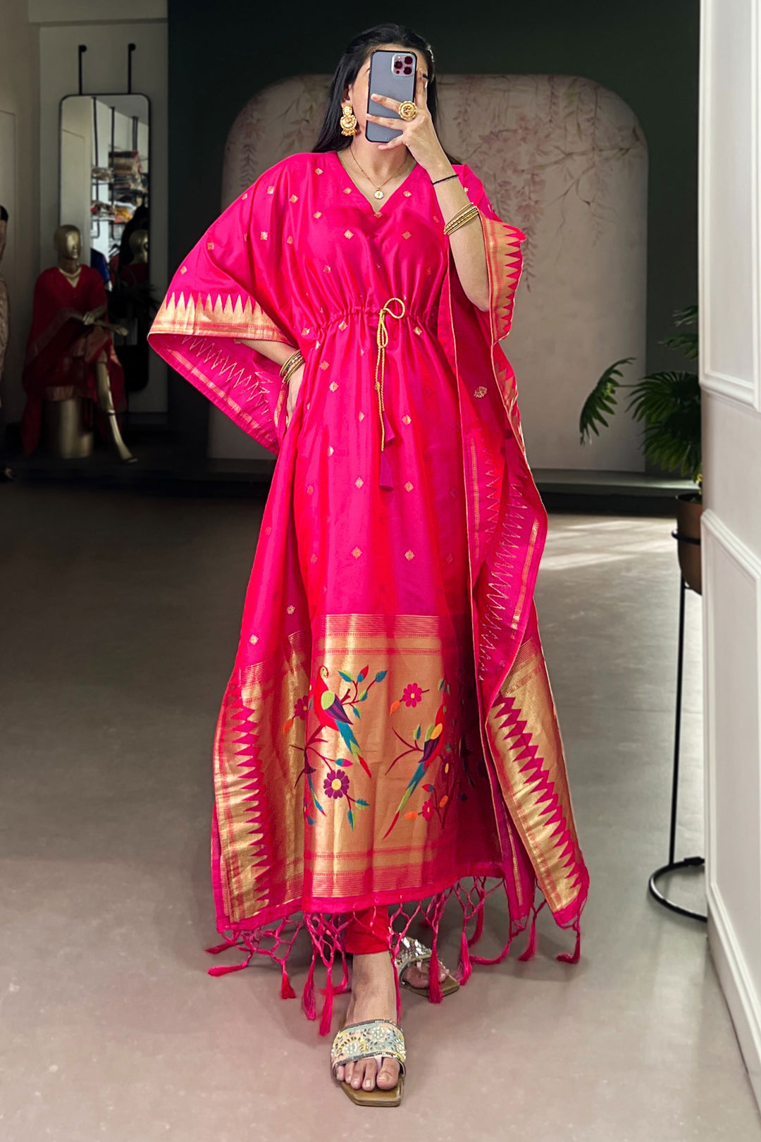 Pink Color Art Silk Fabric Chic Readymade Kaftan | Buy Online India