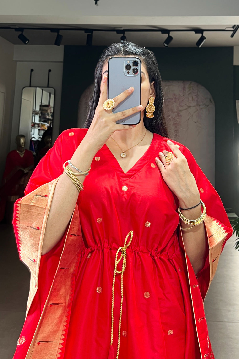 Soothing Red Color Art Silk Fabric Readymade Kaftan | Buy Online India