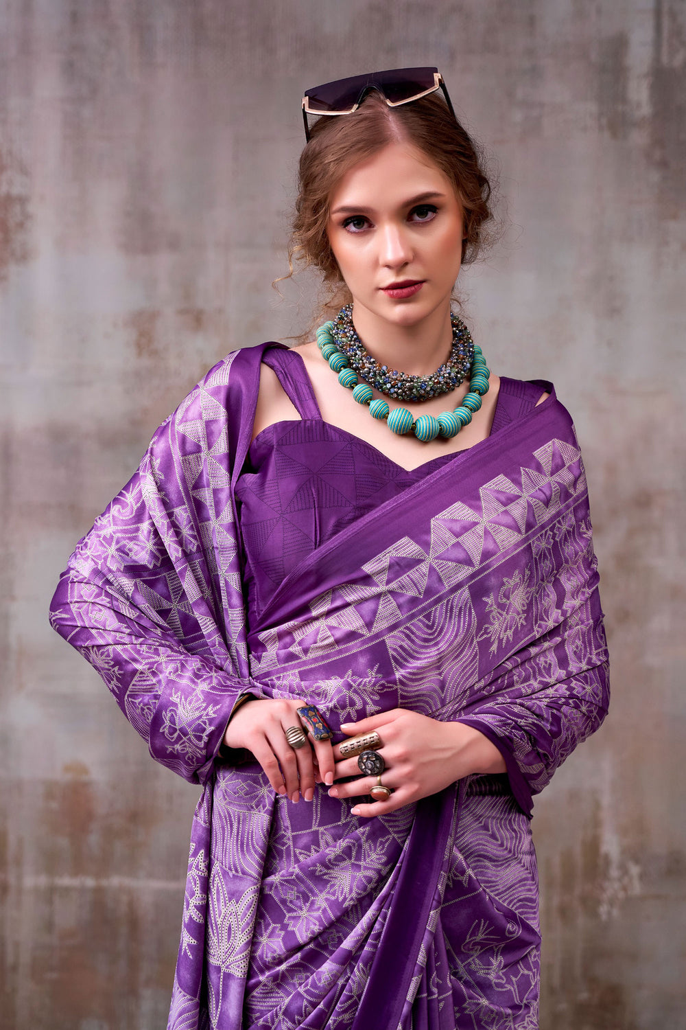Purple Color Printed Work On Satin Silk Fabric Beatific Saree | Buy Online India