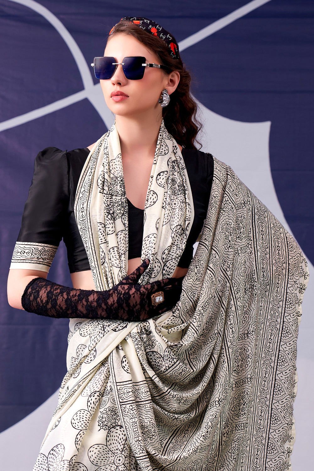 Engaging Black Color Satin Silk Fabric Saree With Printed Work | Buy Online India