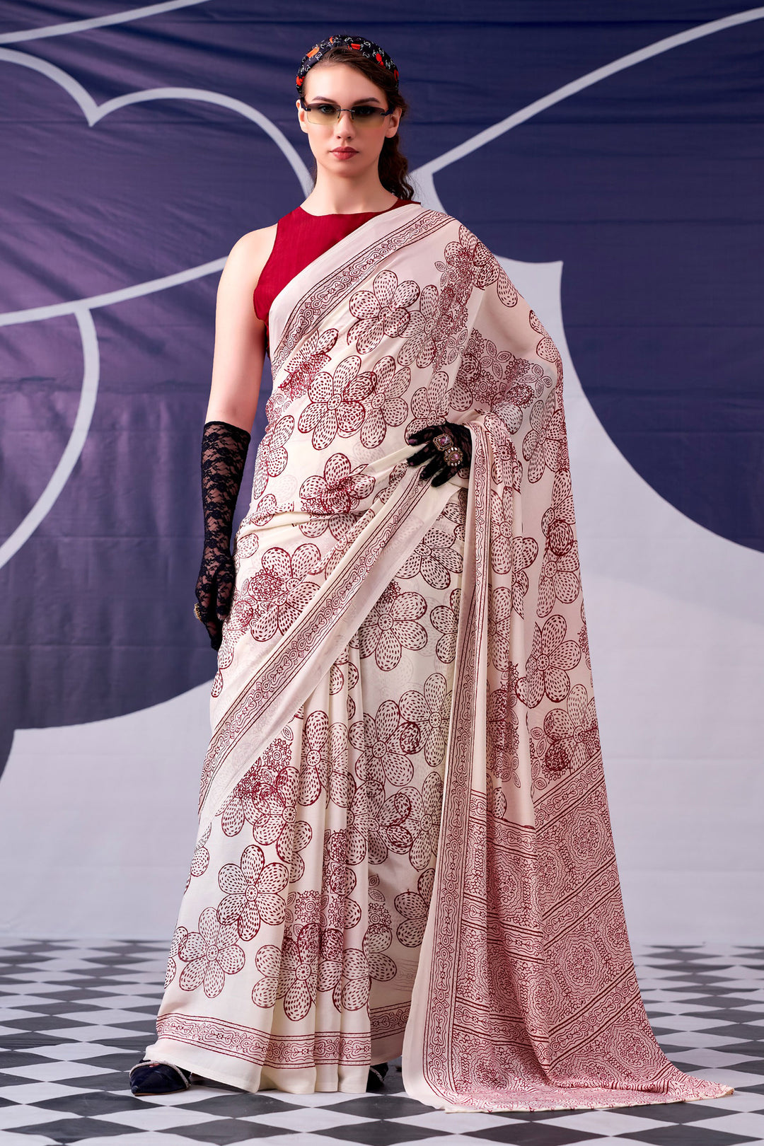 Printed Work On Maroon Color Gorgeous Saree In Satin Silk Fabric | Buy Online India