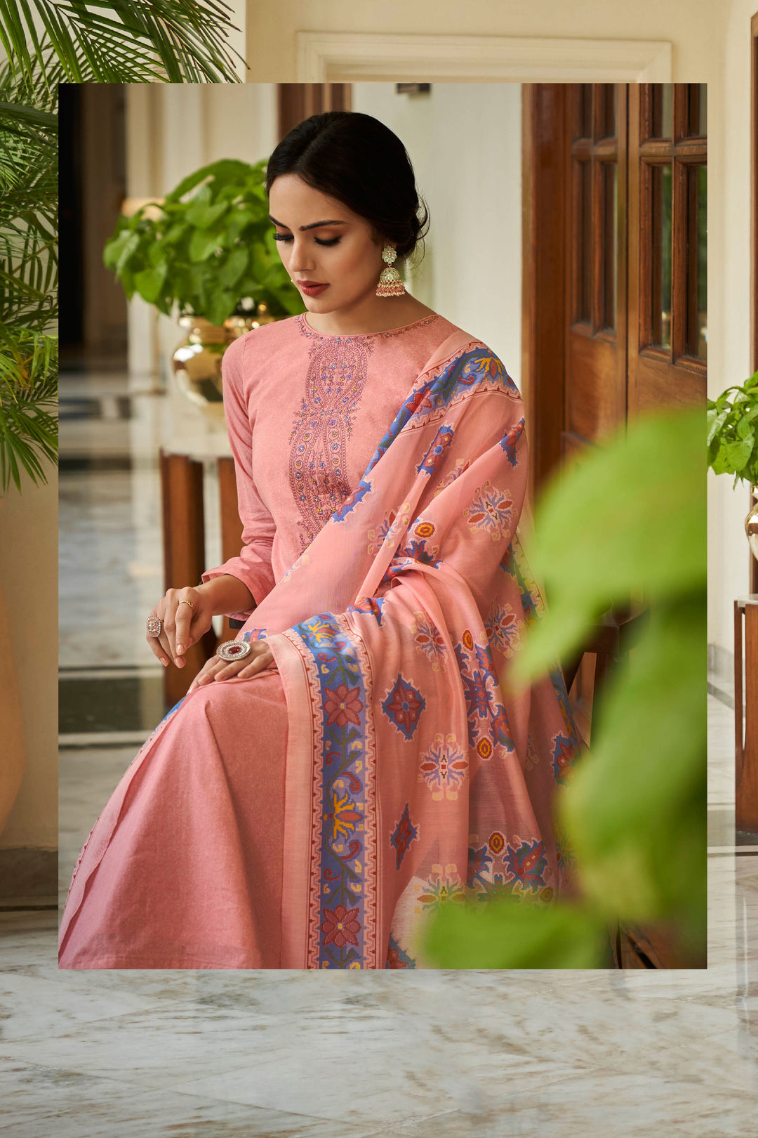 Trendy Embroidered Work On Cotton Fabric Pink Color Salwar Suit | Buy Online India
