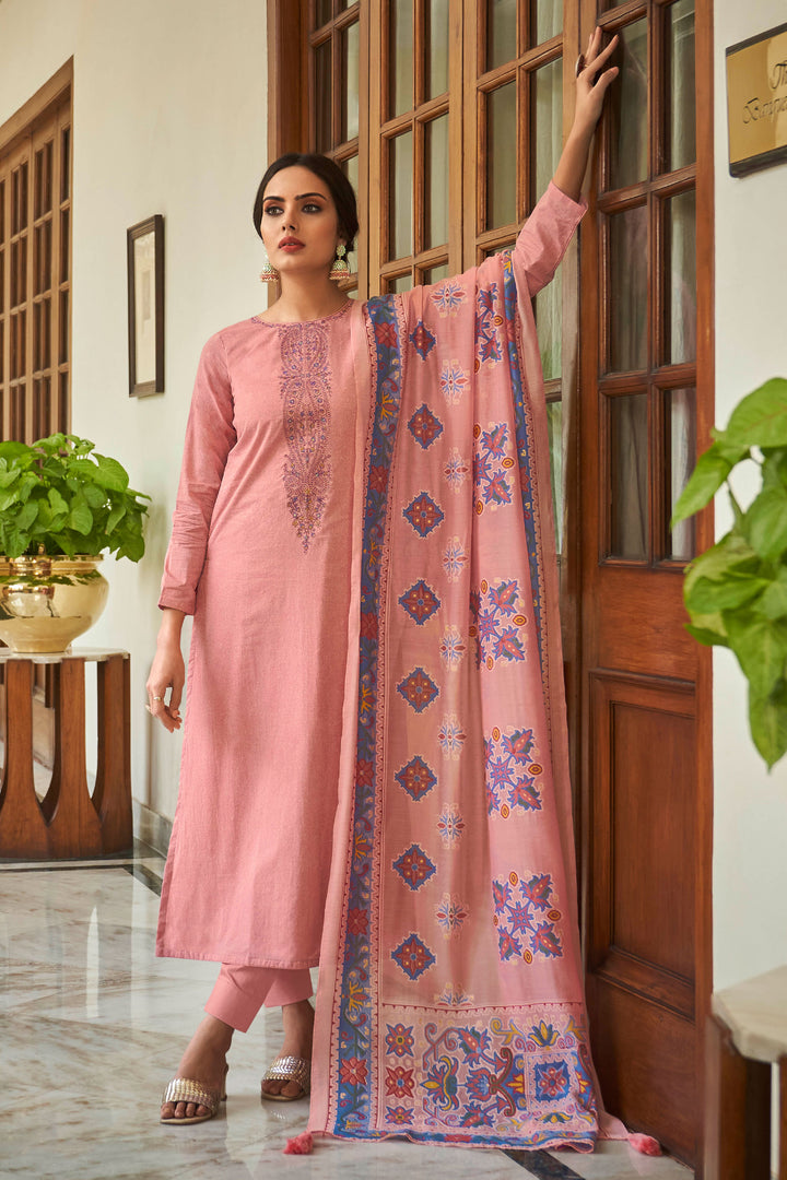 Trendy Embroidered Work On Cotton Fabric Pink Color Salwar Suit | Buy Online India