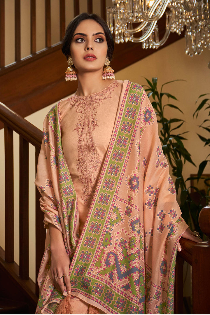 Creative Embroidered Work On Cotton Fabric Salwar Suit In Peach Color | Buy Online India