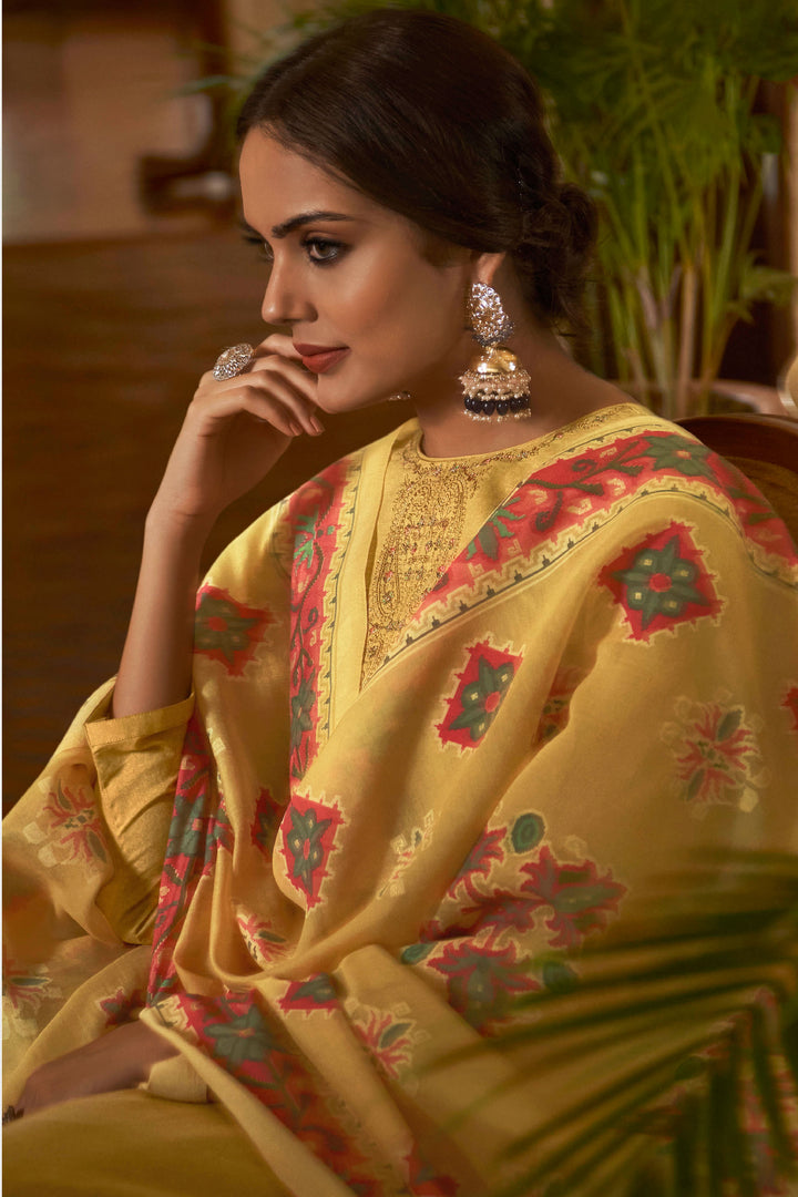 Amazing Yellow Color Cotton Fabric Salwar Suit With Embroidered Work | Buy Online India