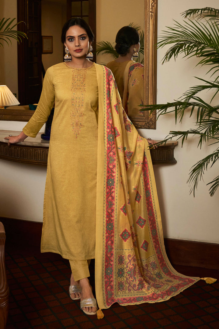 Amazing Yellow Color Cotton Fabric Salwar Suit With Embroidered Work | Buy Online India