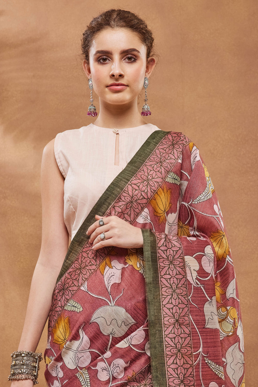Radiant Floral Printed Work On Pink Color Art Silk Fabric Saree | Buy Online India