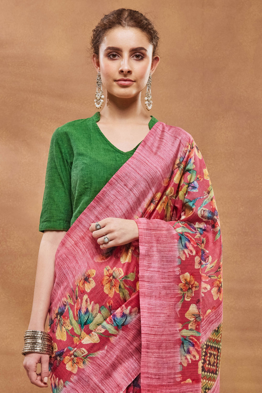 Tempting Art Silk Fabric Pink Color Saree With Floral Printed Work | Buy Online India