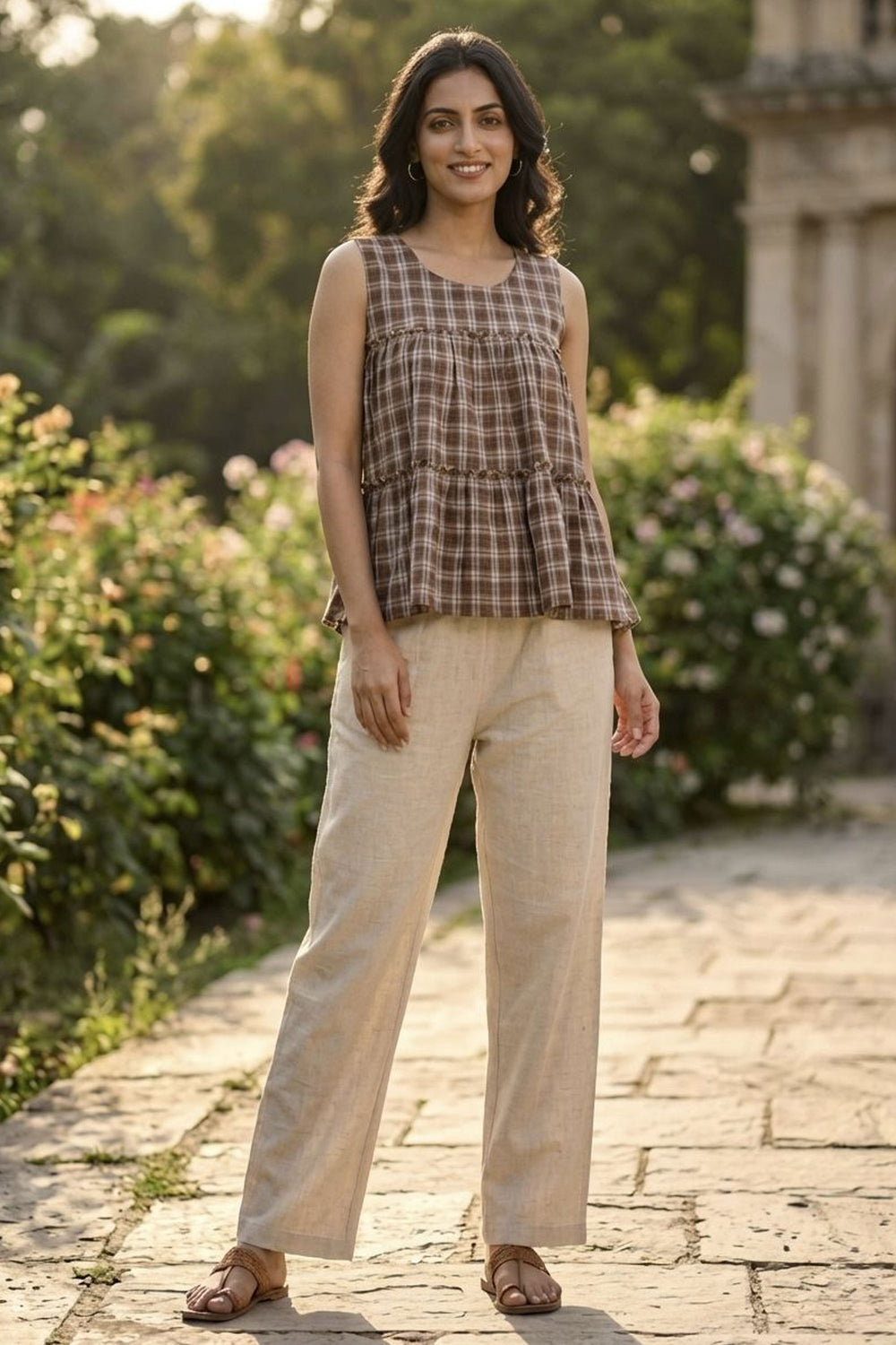 Brown Color Linen Cotton Fabric Stunning Readymade Top Bottom | Buy Online India