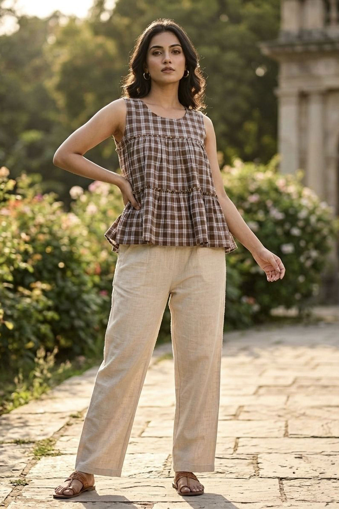 Brown Color Linen Cotton Fabric Stunning Readymade Top Bottom | Buy Online India