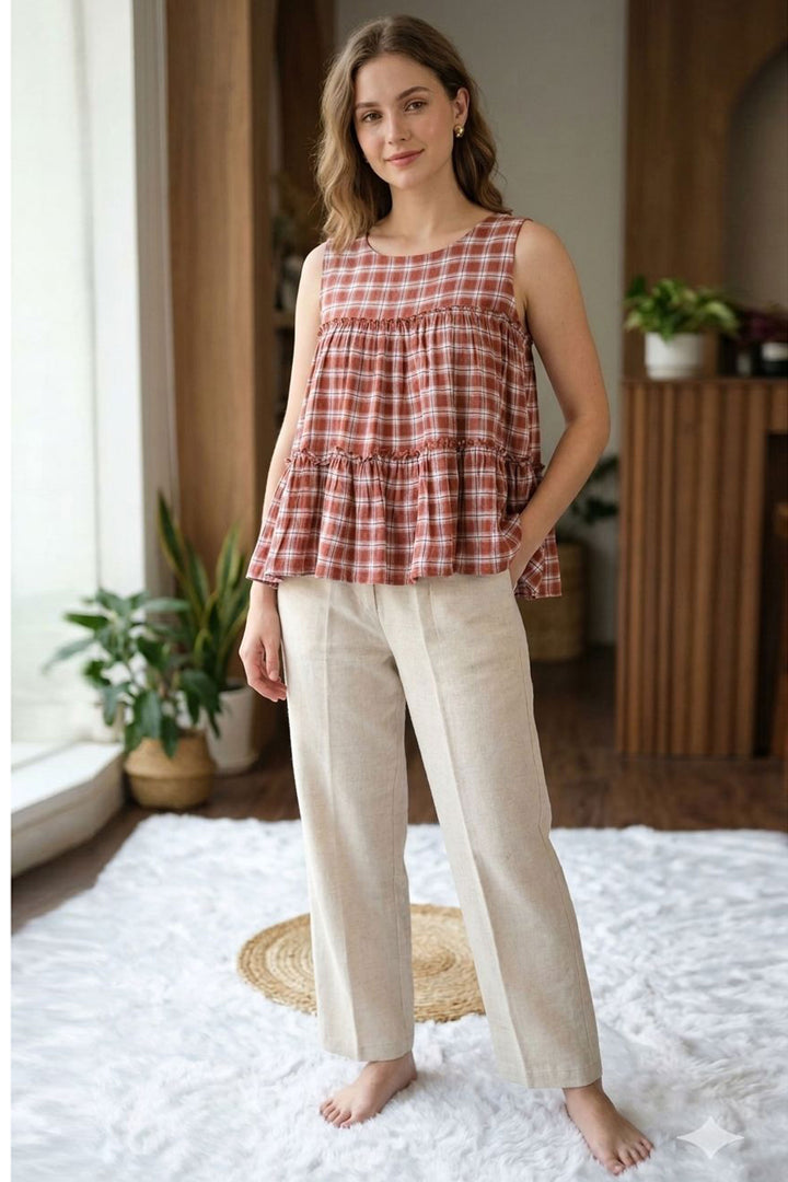 Beguiling Maroon Color Linen Cotton Fabric Readymade Top Bottom | Buy Online India