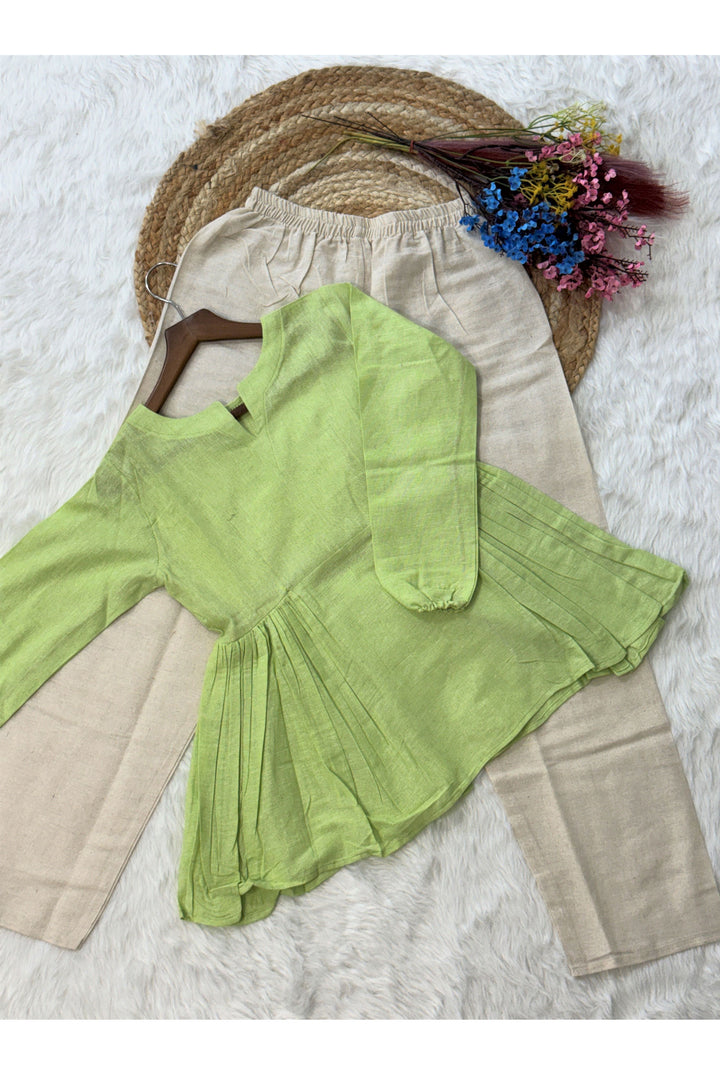 Tempting Linen Cotton Fabric Green Color Readymade Top Bottom | Buy Online India