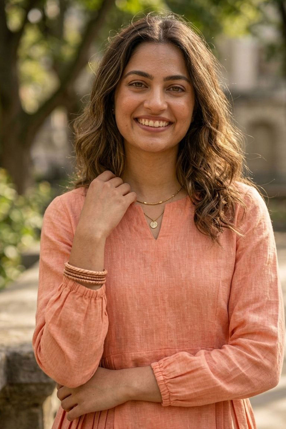 Engaging Peach Color Linen Cotton Fabric Readymade Top Bottom | Buy Online India