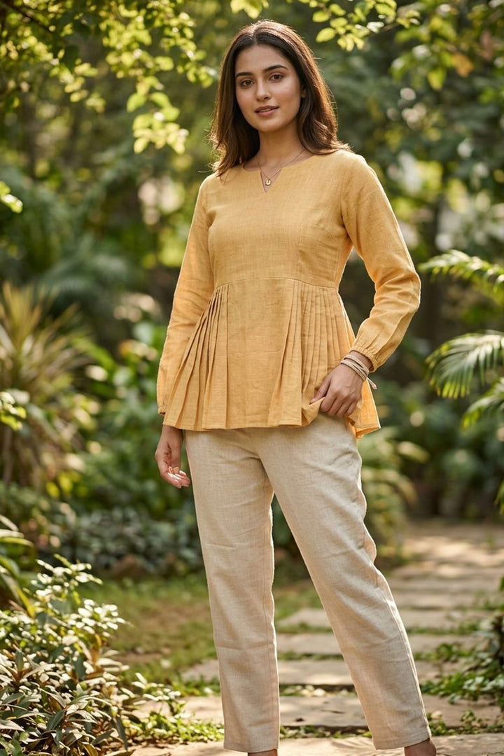 Amazing Yellow Color Georgette Fabric Readymade Top Bottom | Buy Online India