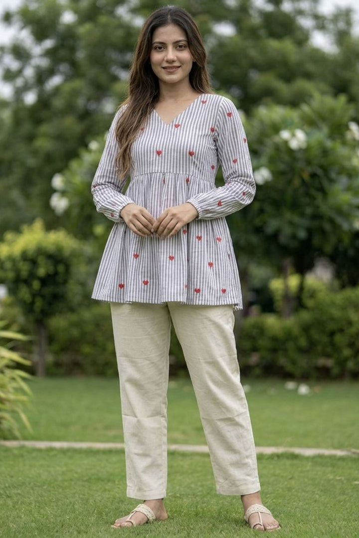 Soothing Sky Blue Color Cotton Fabric Readymade Top Bottom | Buy Online India