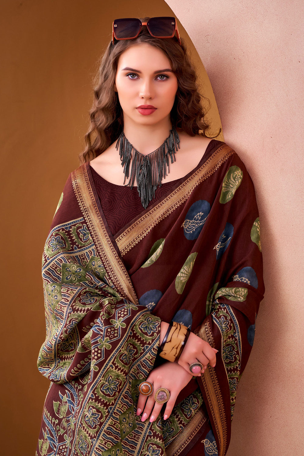 Creative Printed Work On Maroon Color Fancy Fabric Saree | Buy Online India