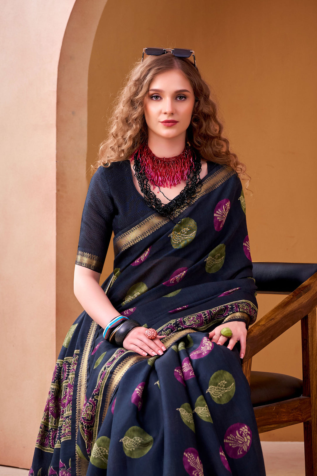 Beguiling Printed Work On Blue Color Fancy Fabric Saree | Buy Online India