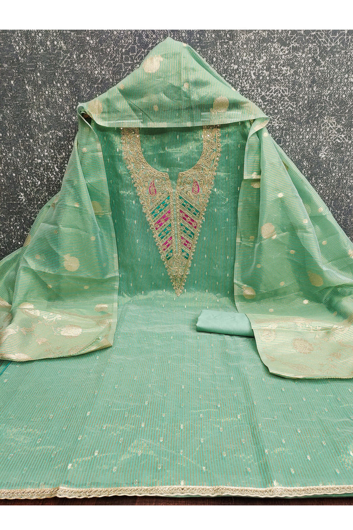 Jacquard Fabric Green Color Attractive Embroidered Salwar Suit