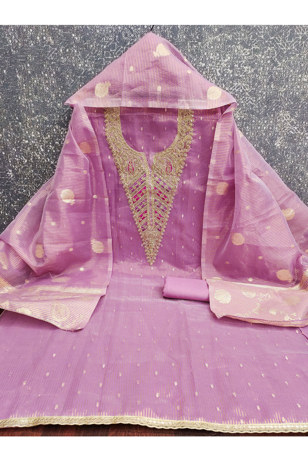 Lavender Color Jacquard Fabric Beautiful Embroidered Salwar Suit