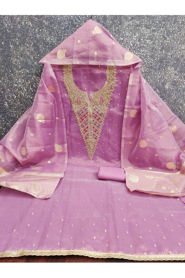 Lavender Color Jacquard Fabric Beautiful Embroidered Salwar Suit