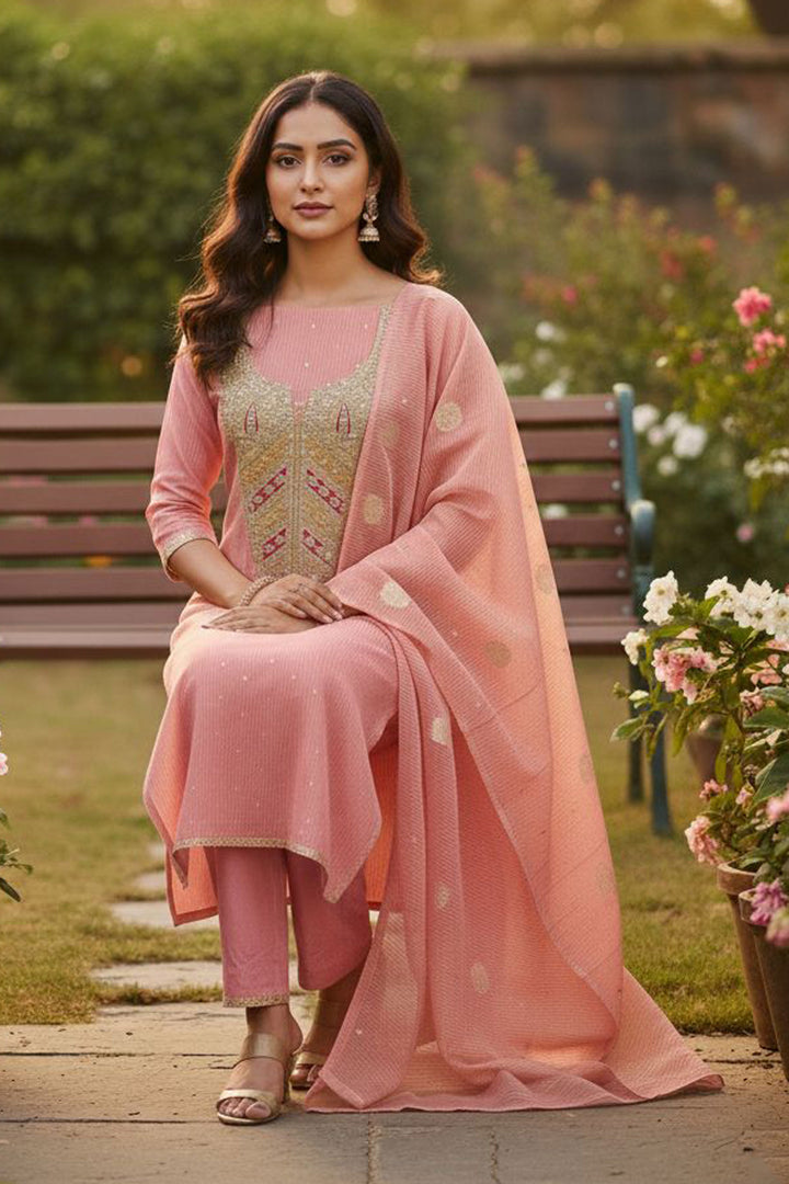 Jacquard Fabric Pink Color Glamorous Embroidered  Salwar Suit