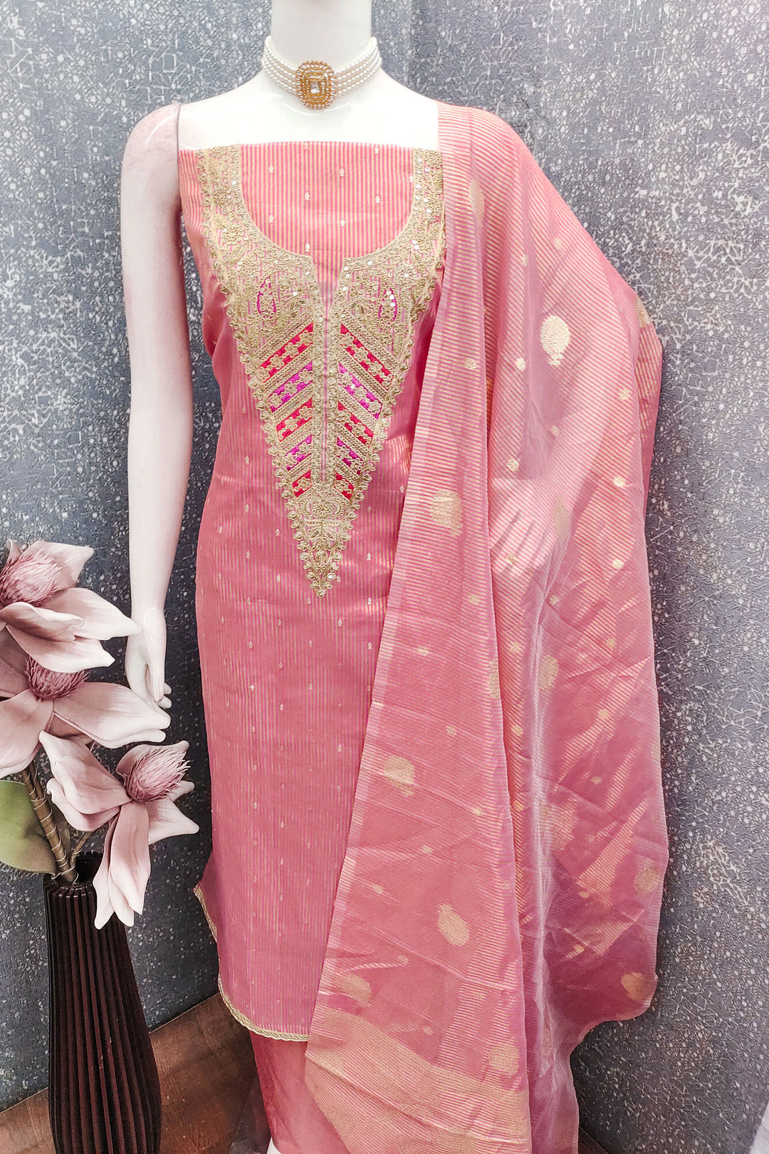 Jacquard Fabric Pink Color Glamorous Embroidered  Salwar Suit