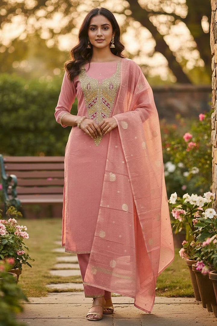 Jacquard Fabric Pink Color Glamorous Embroidered  Salwar Suit