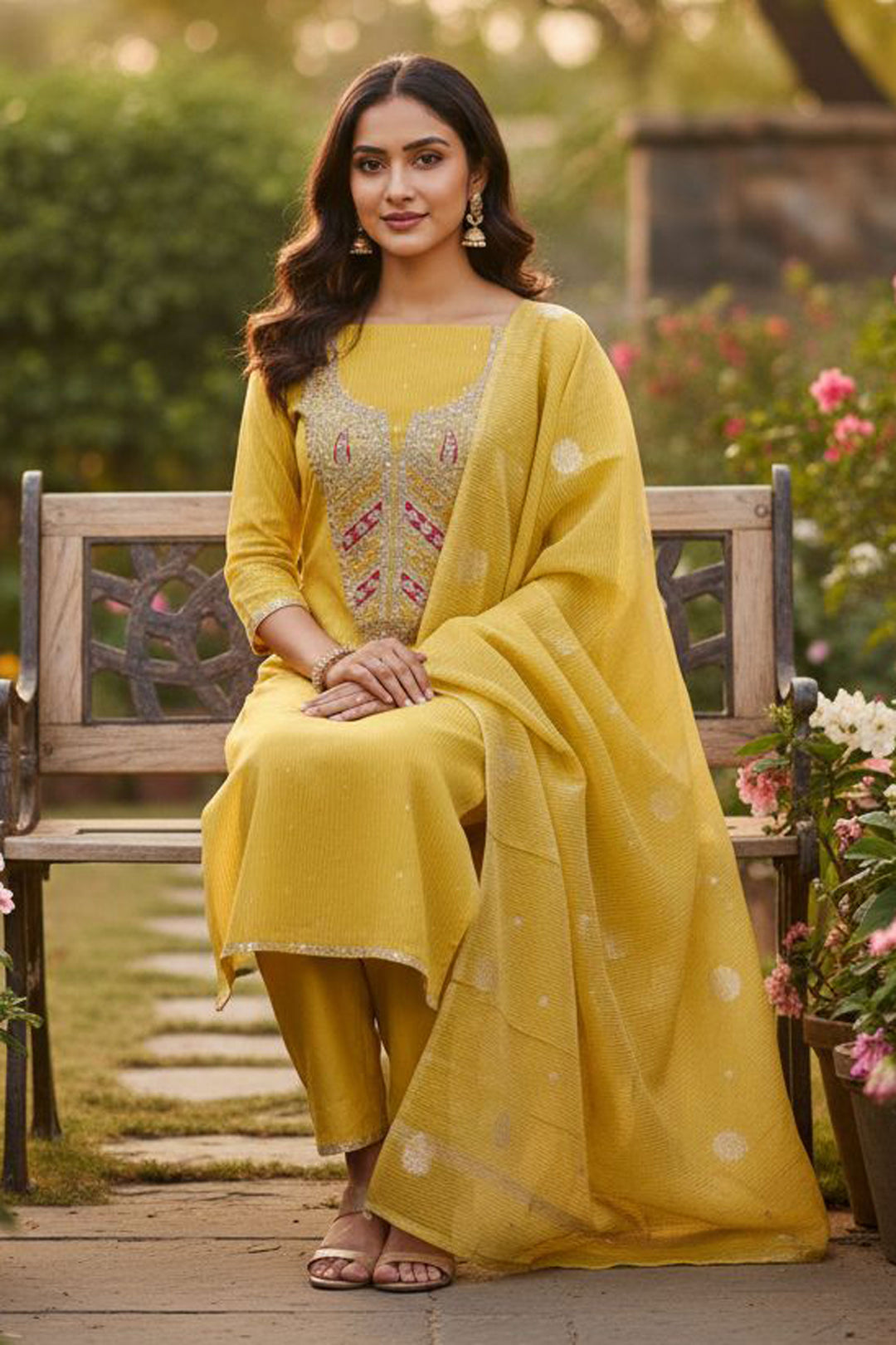 Yellow Color Jacquard Fabric Glorious Embroidered Salwar Suit