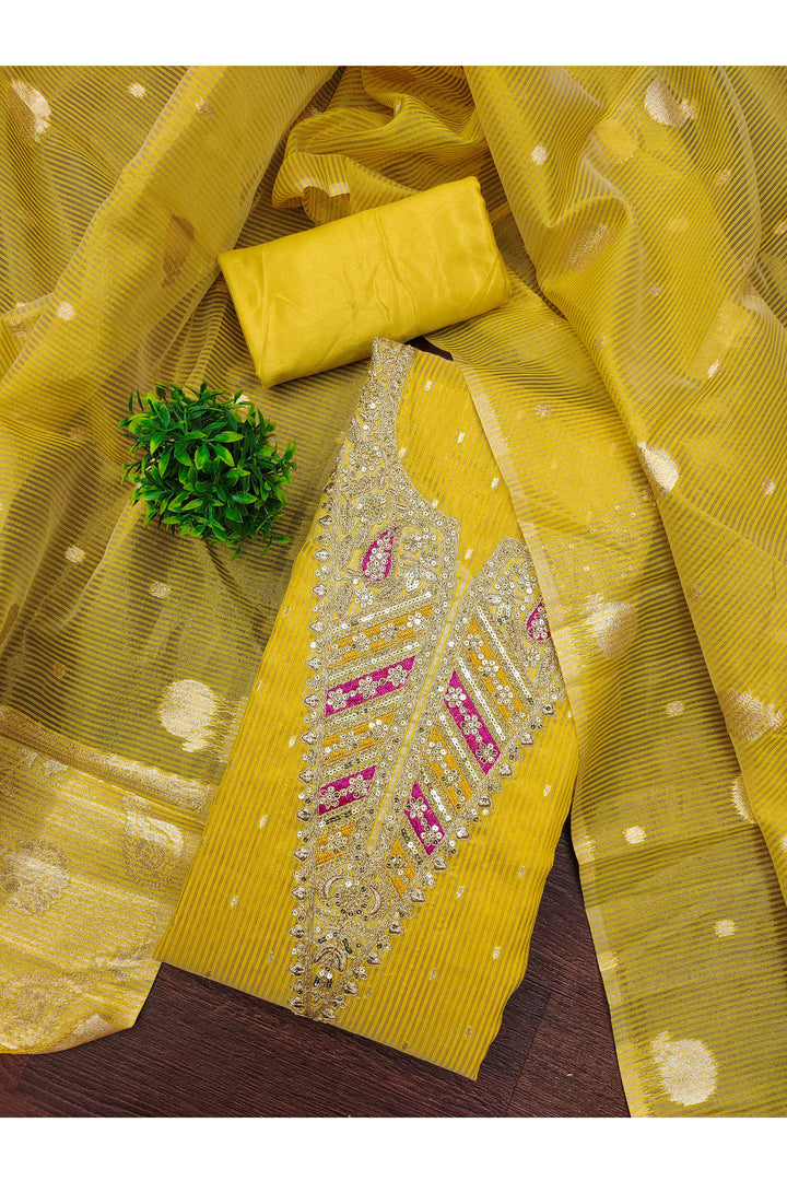 Yellow Color Jacquard Fabric Glorious Embroidered Salwar Suit