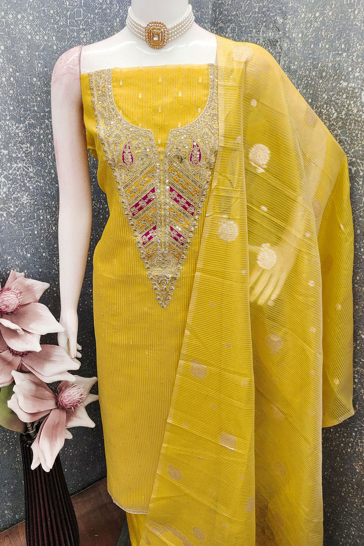 Yellow Color Jacquard Fabric Glorious Embroidered Salwar Suit