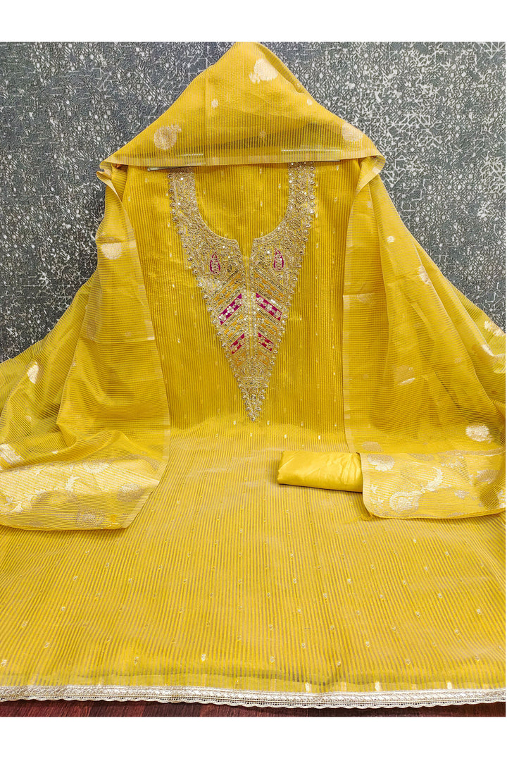 Yellow Color Jacquard Fabric Glorious Embroidered Salwar Suit
