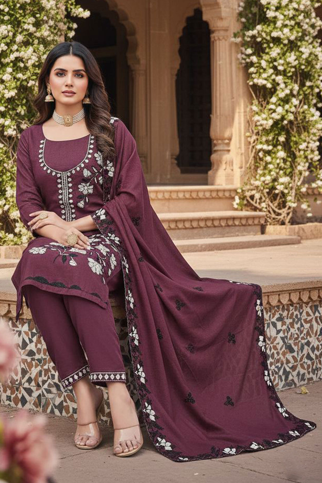 Georgette Fabric Brown Color Attractive Function Style Salwar Suit