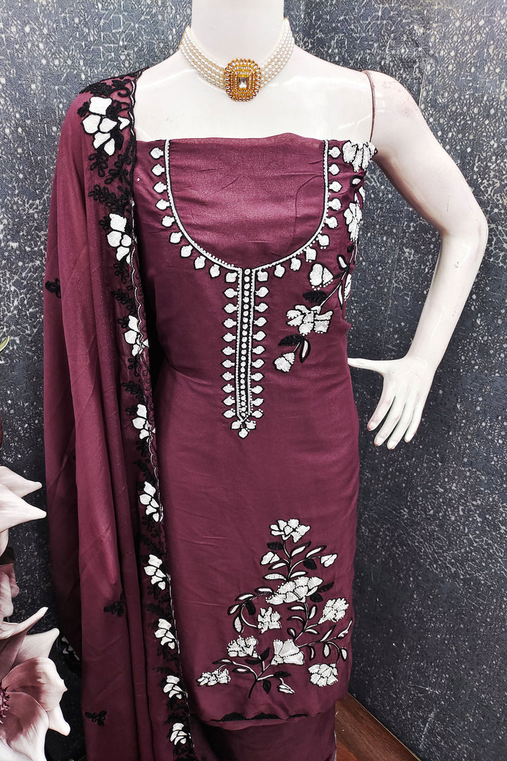 Georgette Fabric Brown Color Attractive Function Style Salwar Suit
