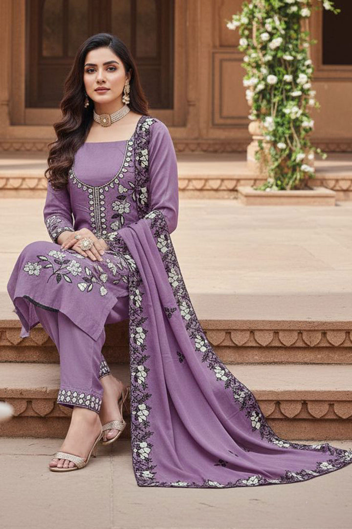Lavender Color Georgette Fabric Beautiful Function Style Salwar Suit