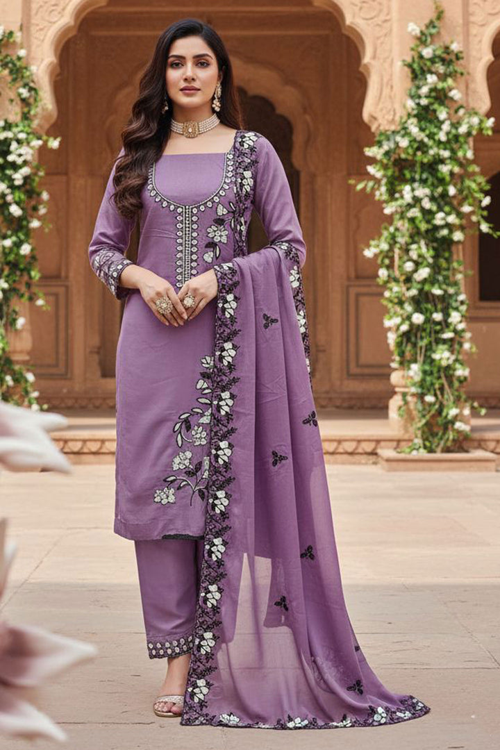 Lavender Color Georgette Fabric Beautiful Function Style Salwar Suit