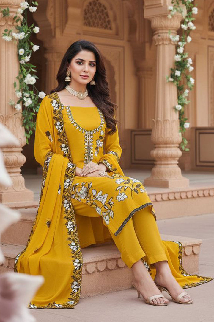 Yellow Color Georgette Fabric Glorious Function Style Salwar Suit | Buy Online India