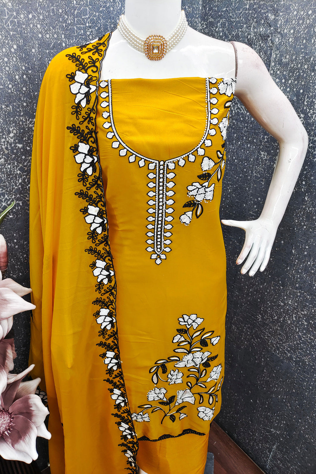 Yellow Color Georgette Fabric Glorious Function Style Salwar Suit | Buy Online India